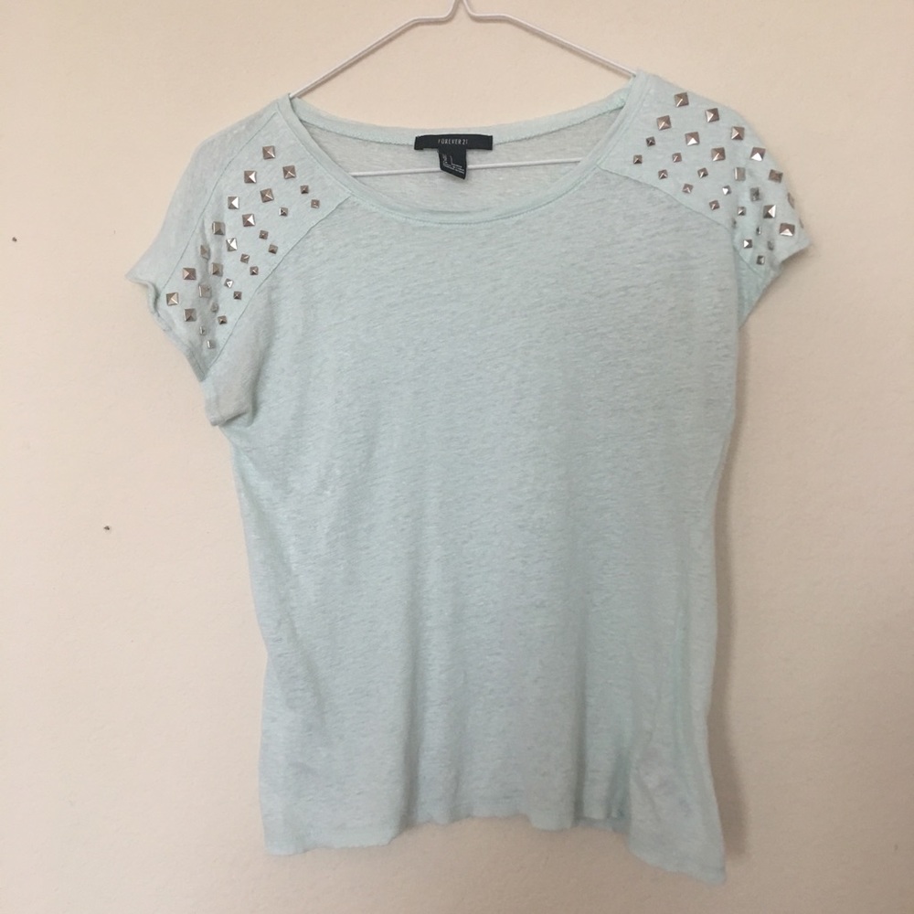 FOREVER 21 light blue studded top